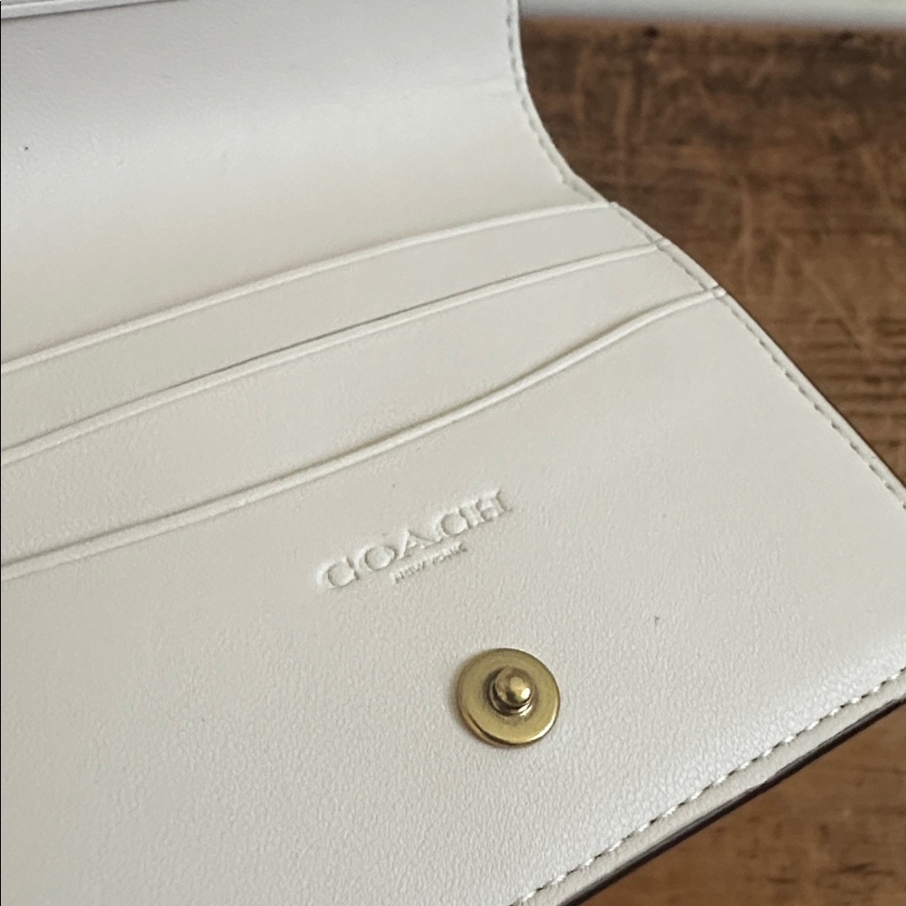 Coach Slim Essentials Bifold Wallet Chalk Ivory and Brass, Compact Small Wallet - Picture 13 of 14